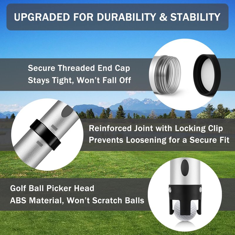 AESWGOF Golf Ball Picker Upper Tube, Durable Aluminum Alloy Golf Ball Retriever, Holds 24 Golf Balls, with Carry Bag, Ball Towel & 2 Secure Twist-On Caps