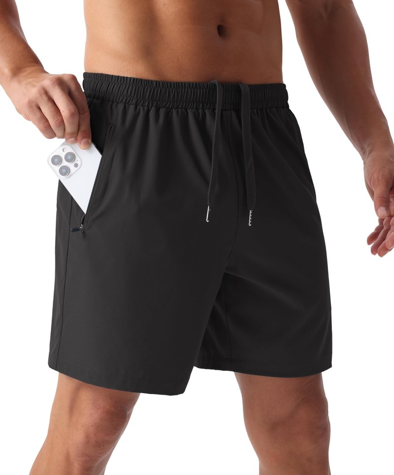 Sailwind Men’s Athletic Running Shorts 7" Quick Dry Lightweight Workout Gym Shorts with Zipper Pockets for Basketball Hiking Black