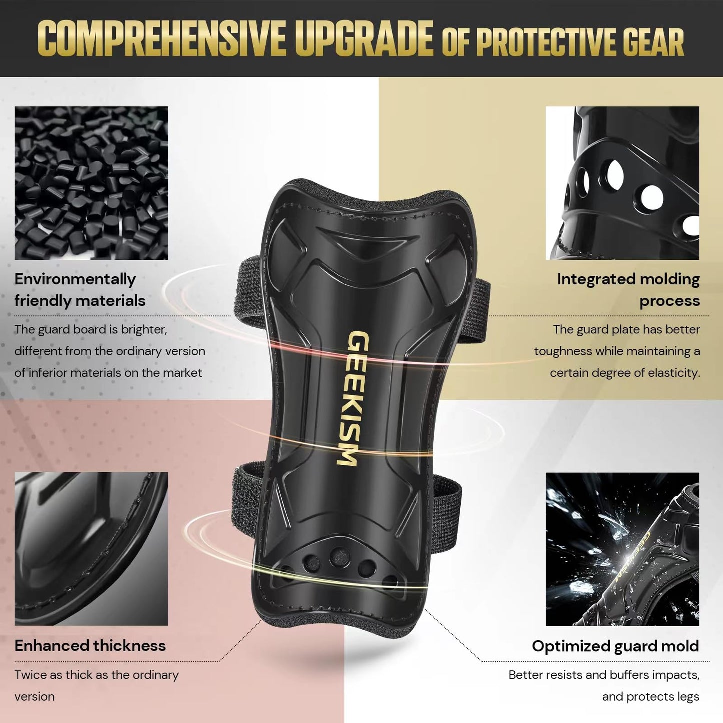 Soccer Shin Guards for Youth Kids Toddler, Upgraded Double Straps & Thicker, More Stable Protected Soccer Equipment - Football Gear for 3-5-7 4-6-8-10-12-14 Years Old Child Teens Boys Girls (Black, L)