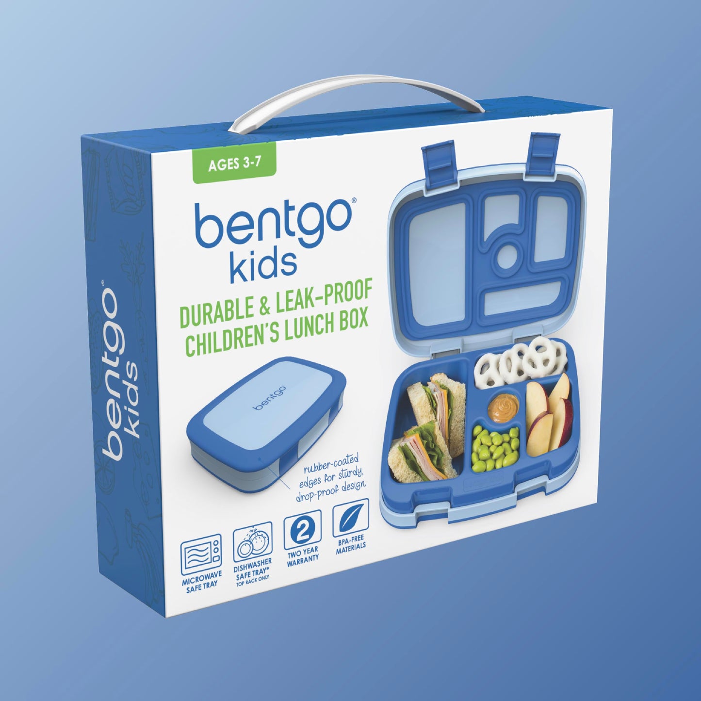 Bentgo Kids Bento-Style 5-Compartment Leak-Proof Lunch Box - Just-Right Portions for Ages 3 to 7, Durable, Drop-Proof, Dishwasher Safe, PFAS & BPA-Free & Made with Food-Safe Materials (Blue)