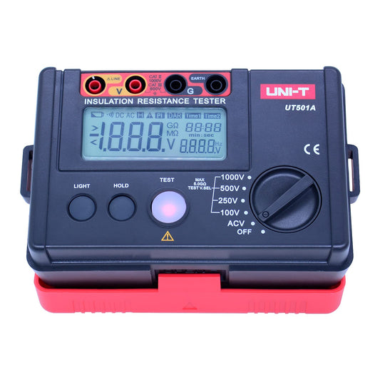 UNI-T 1000V Megohmmeter Insulation Megger Tester, Ground Resistance Tester Meter 0 Megohm to 5.5GΩ with AC 100V/250V/500V Testing Voltage & LCD Display Backlight(UT501A)