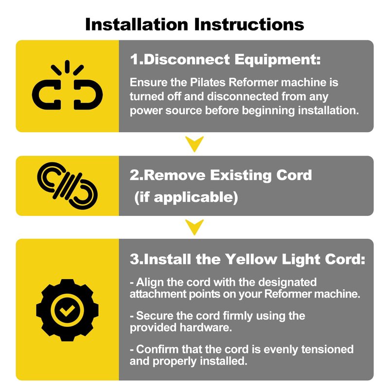 PrimeMach Yellow Light Cord(2-Pack) Compatible with Select AeroPilates reformers|Low Resistance Replacement Cord for Pilates Reformer Machines – Durable, Easy-Install & Smooth Performance