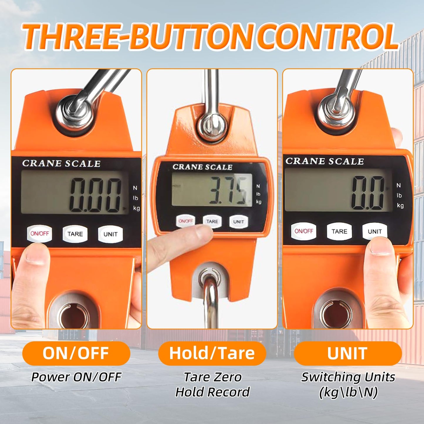 Digital Hanging Scale, 1100lb/500kg Handheld Crane Scale, Small Crane Scale with LCD Display and Hooks, Aluminum Alloy Body for Hunting, Outdoor, Luggage, Farm (Orange)