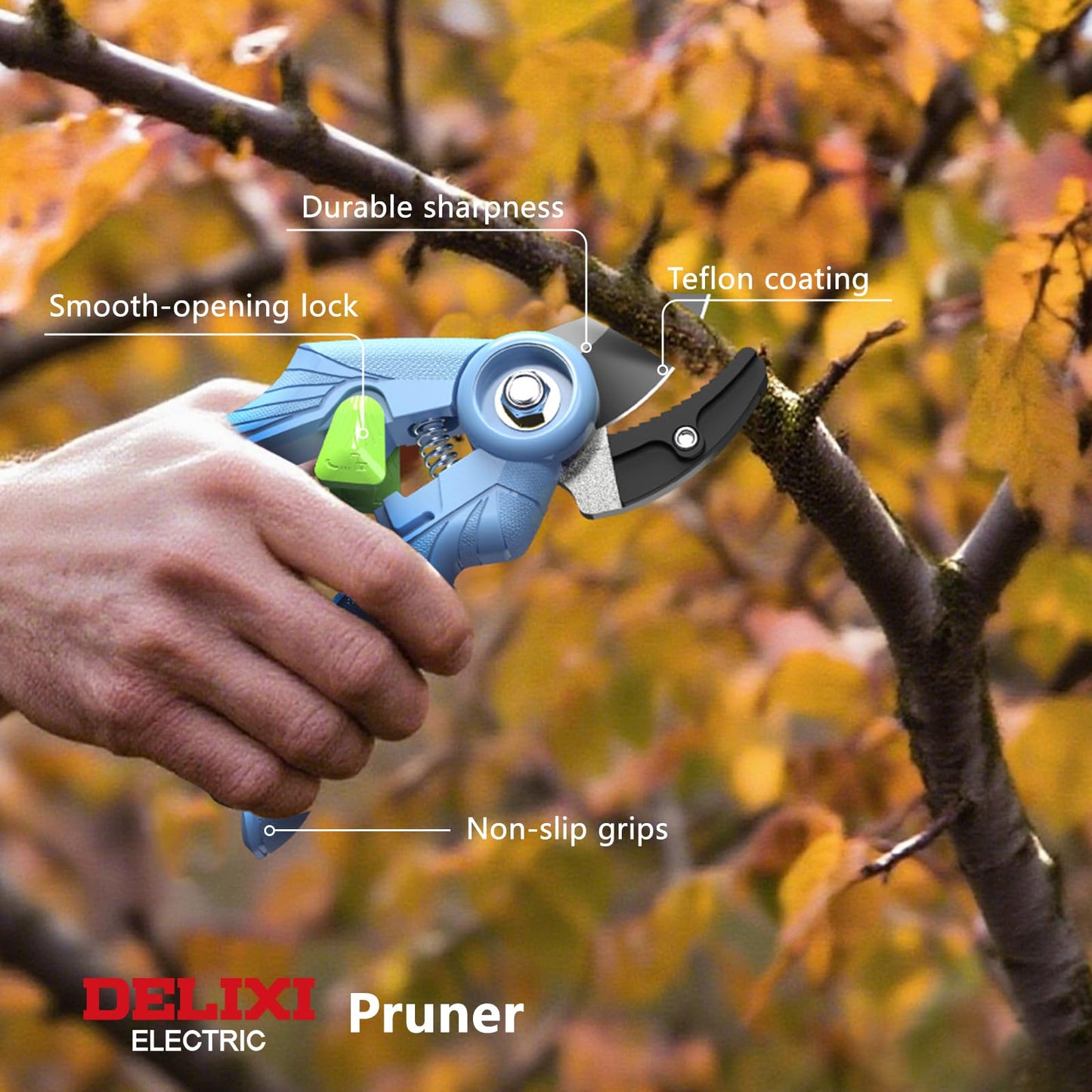 DELIXI Pruning Shears Anvil Garden Clippers, 1/2-Inch Cut Capacity Hand Pruners, Stainless Steel Blade with Non-Stick Coating, Ergonomic Small-Hand Design for Dry and Hard Branches