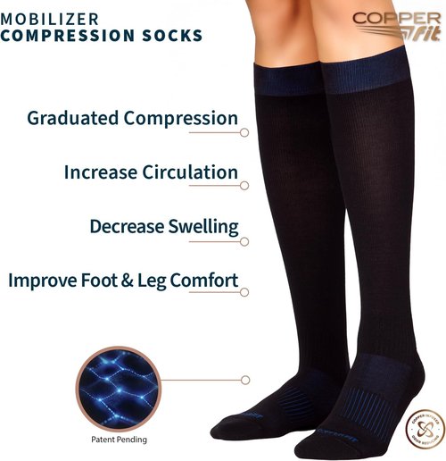Copper Fit Mobilizer Compression Socks - Easy On & Off Design for Improved Circulation | Reduces Swelling for Men & Women