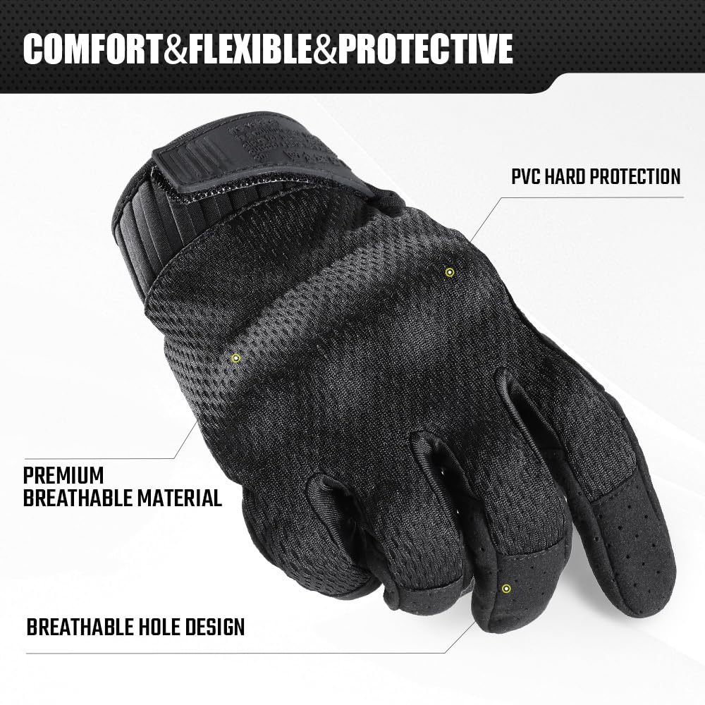 AXBXCX Summer Touchscreen Gloves for Men, Breathable Full Finger Gloves Black Medium