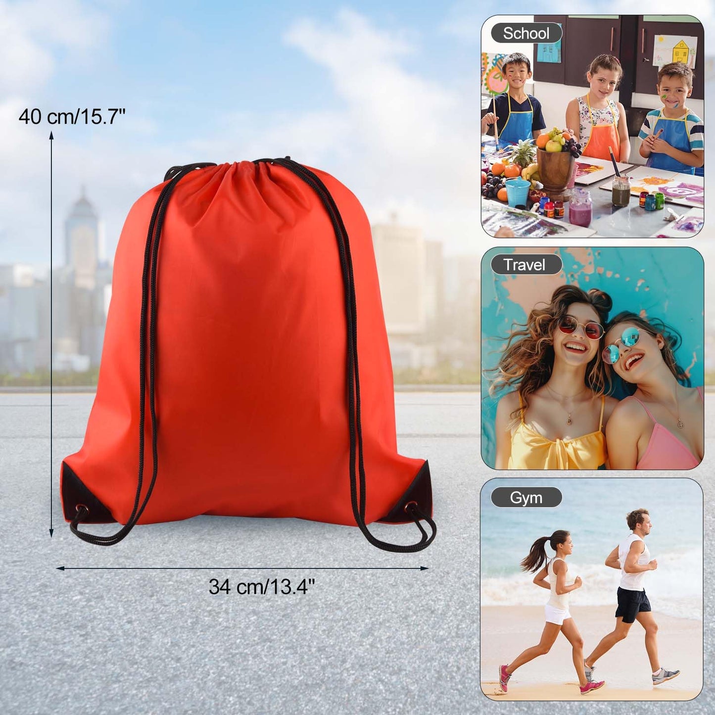 PLULON 2Pcs Drawstring Bags Bulk, Drawstring Backpack Red Black String Backpack Cinch Sack Sport Gym Backpack Bags for Yoga Traveling Outdoor Sports