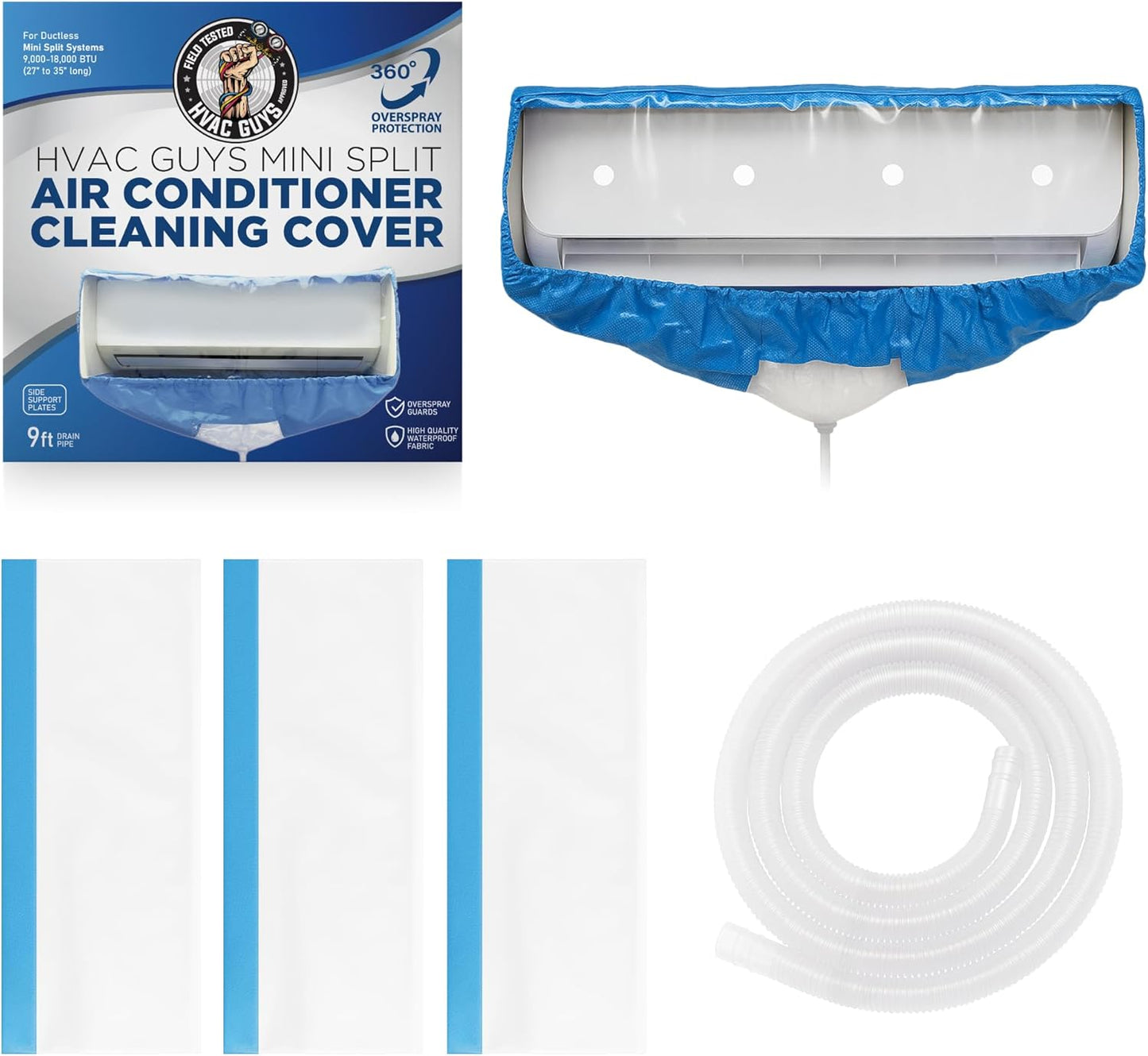 Mini Split Cleaning Bag - 360 Waterproof, Fits 38-48in Systems, Includes Overspray Guards & Drain Hose