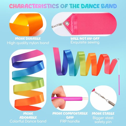 Gymnastics Ribbon 2 Pack - Colorful Dance Bands with Sticks for Kids | Vibrant Rainbow Streamers for Parties & Play