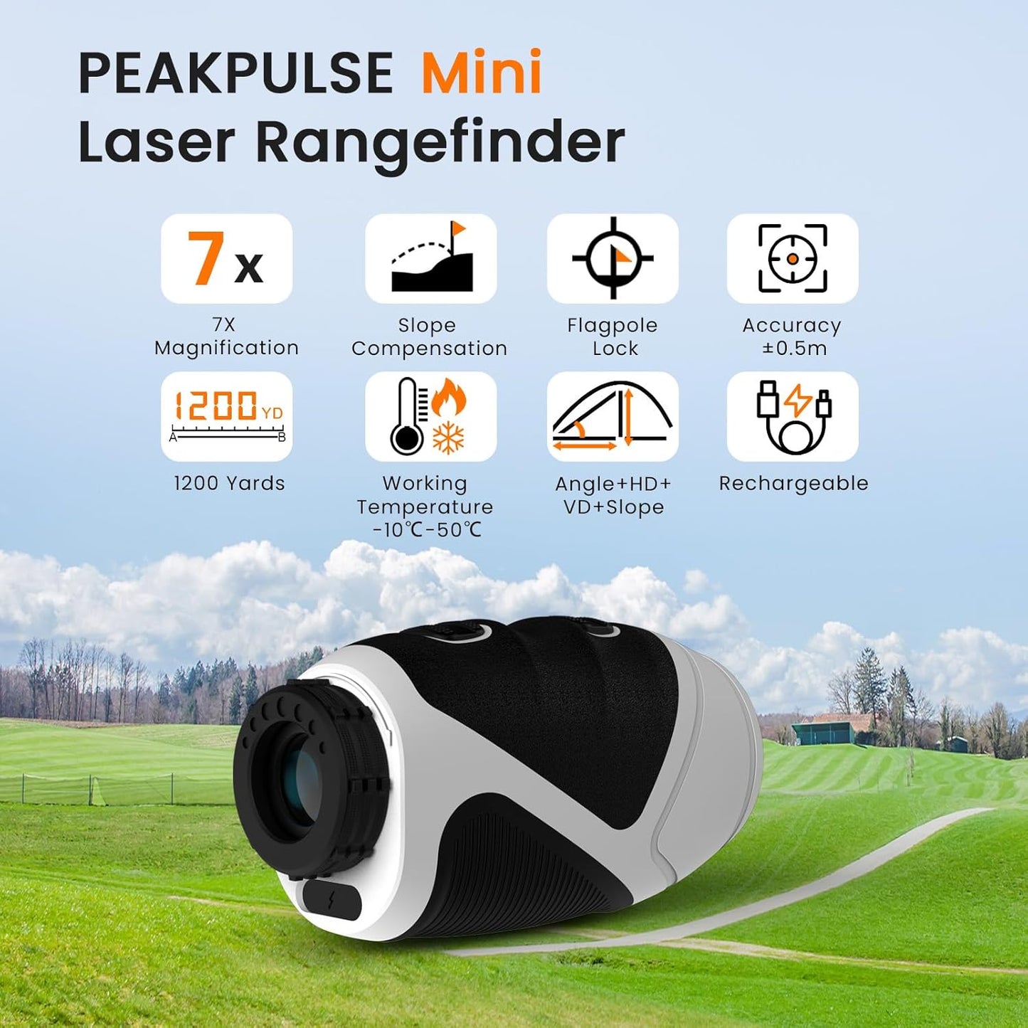 PEAKPULSE Golf Range Finder - 1200 Yards Mini Lightweight with 7X Magnification | Rechargeable for Men & Women
