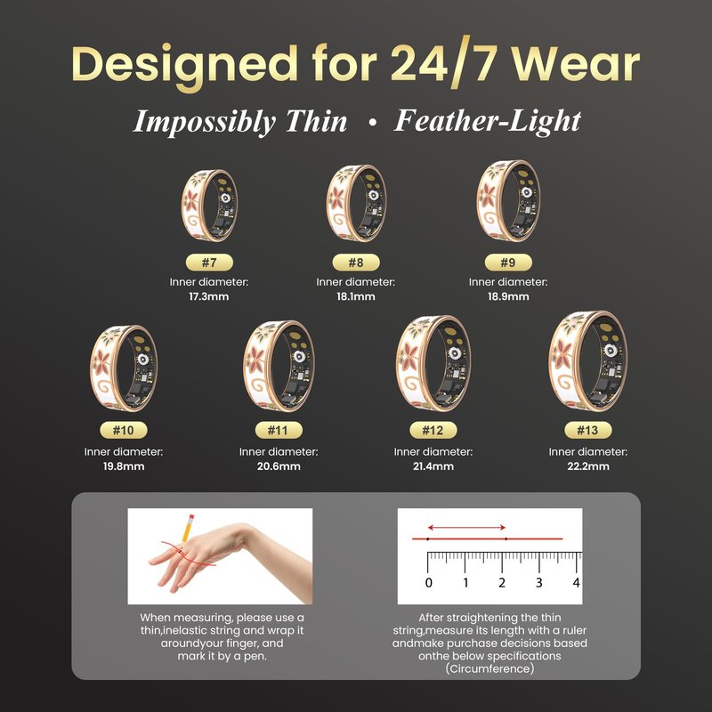 lumthou Enamel Craft Smart Ring for Women & Men - No Subscription Fee Fitness Tracker with Sleep Tracking, Heart Rate, SpO2 - IP68 Waterproof for iPhone Android - Activity Tracker, Remote Camera (10)