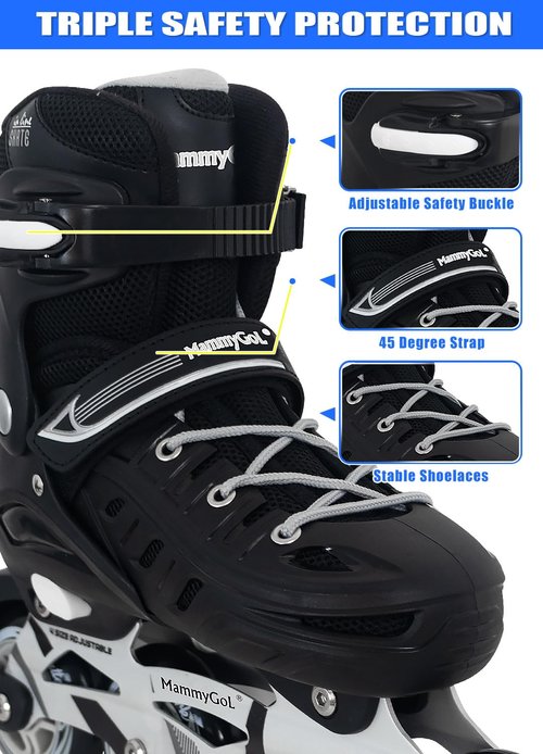 Inline Skates for Adults Men Women, Adjustable Aggressive Durable Roller Blades with Giant Wheels, High Performance Skates for Male Female Black Size 10 11 12