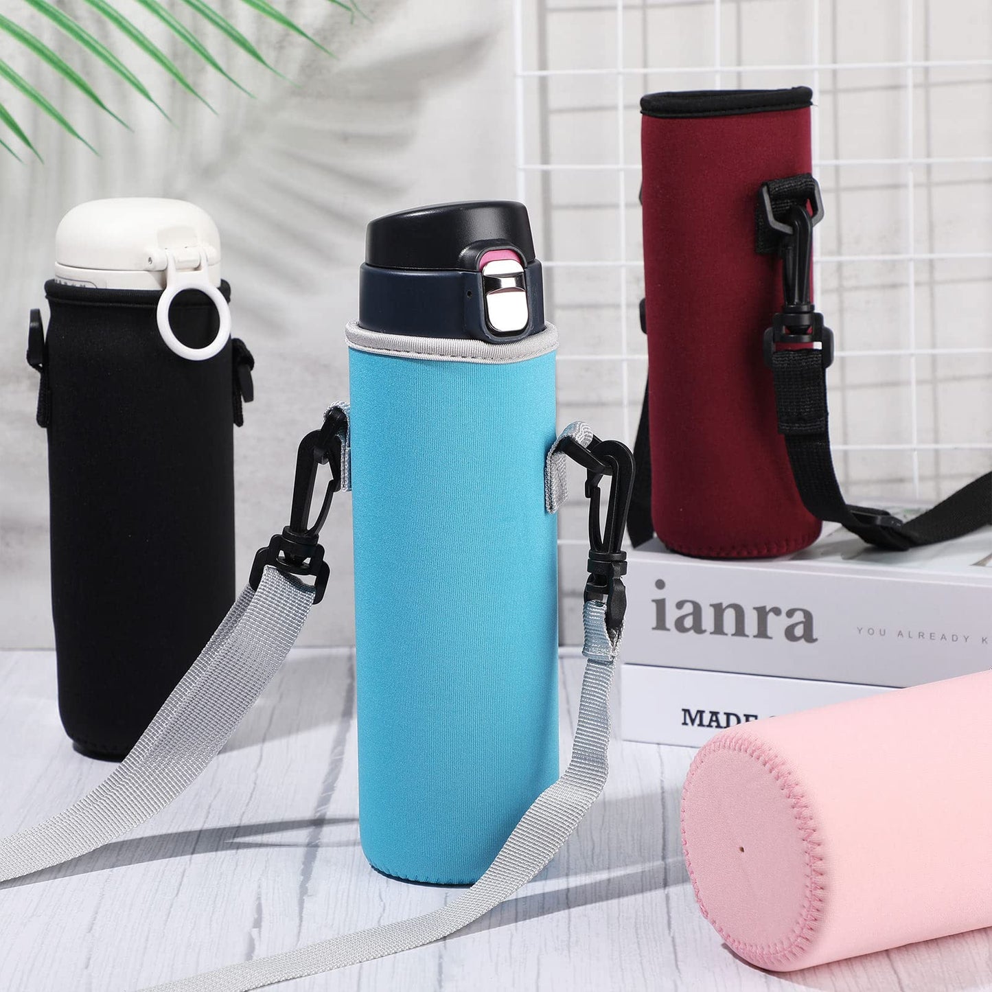 Zhehao 16 Pcs Neoprene Water Bottle Sleeve with Shoulder Strap Water Bottle Holder 32 oz Water Bottle Carrier Insulated Water Bottle Pouch Adjustable Water Bottle Sling Bag for Boys Girls (Multicolor)