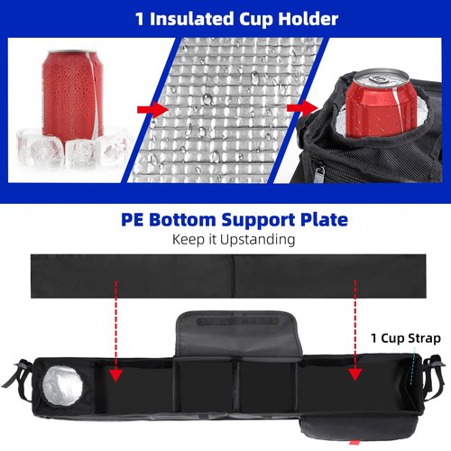 Roykaw 1680D Oxford Cloth Golf Cart Storage Basket, Universal Front Inner Basket for DS Precedent RXV TXT G16 G29 & Other, No Drilling Dash Tray Organizer w/Insulated Cup Layer, No Affect Windshield