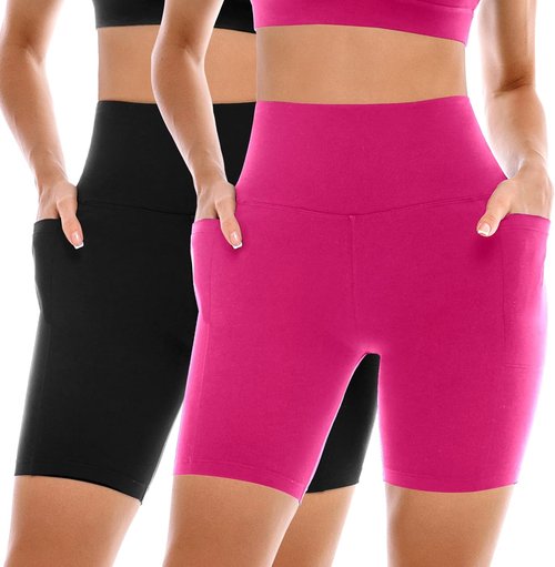 Ipletix Women's Biker Shorts - 2 Pack High Waisted Tummy Control Yoga Shorts with Pockets | 6" Length