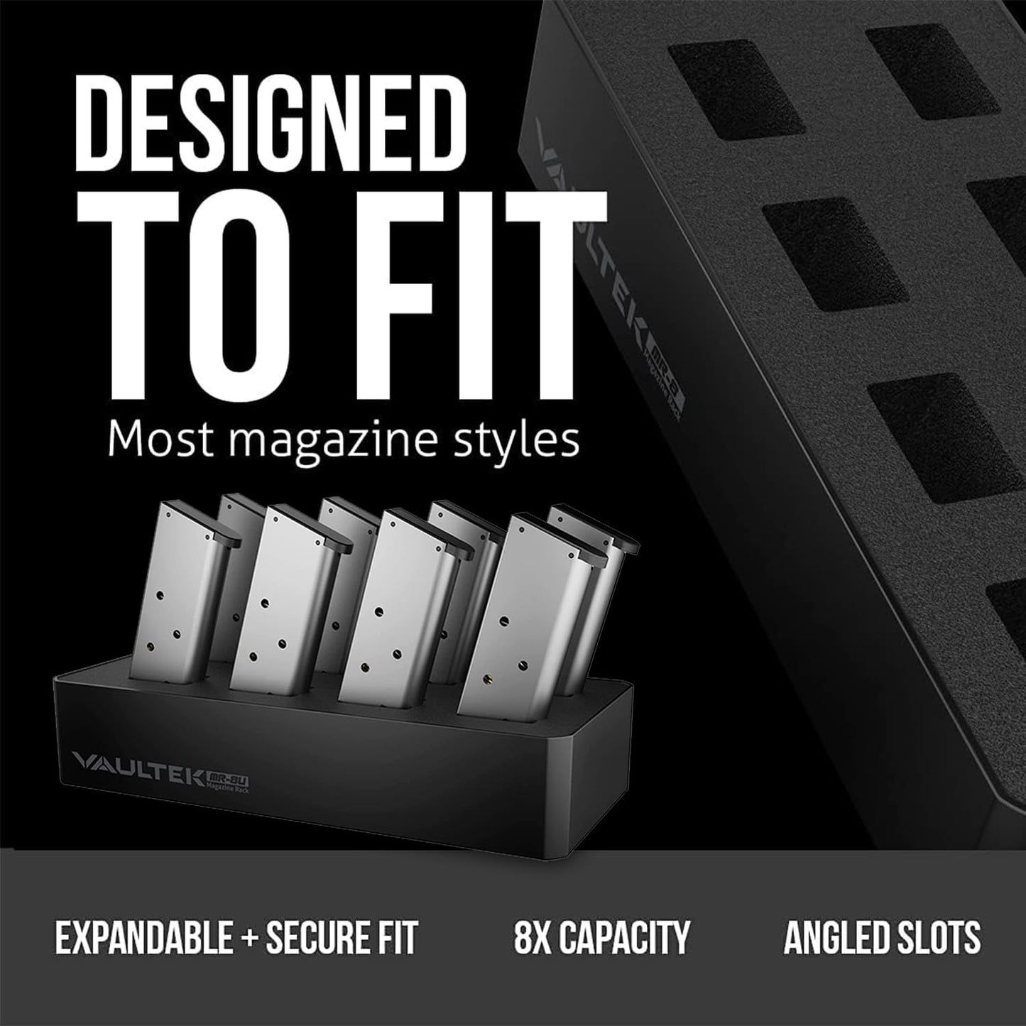 VAULTEK Modular Magazine Rack (8) Slot High Density Foam Ammunition Storage (Universal Magazine Rack)