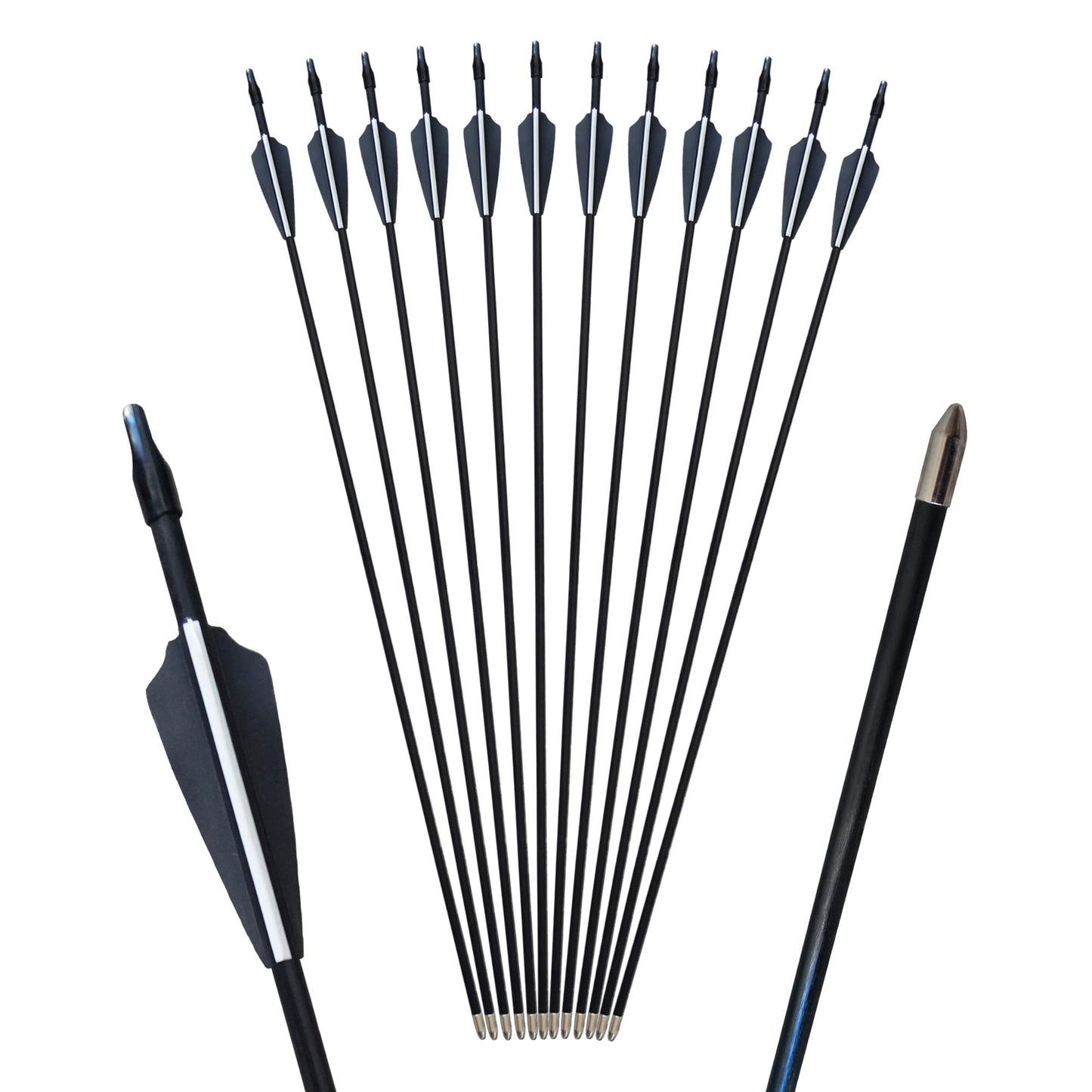 GPP 28" Fiberglass Archery Target Arrows - Practice Arrow or Youth Arrow for Recurve Bow - 12 Pack,Black Vanes