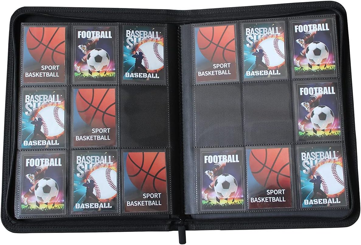 Premium 360 Pockets Black Zippered Playing Card Binder - Durable Trading Card Holder with 20 Sleeves