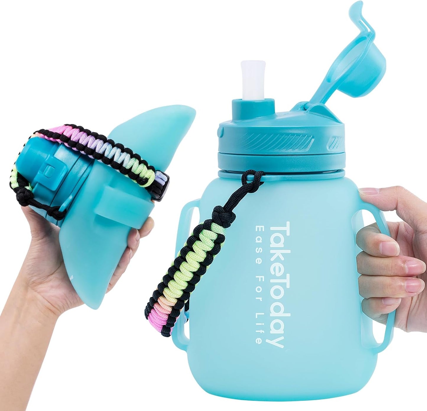 TakeToday Collapsible Water Bottle - 40 OZ Motivational Jug with Straw | Leakproof Silicone for Yoga & Camping