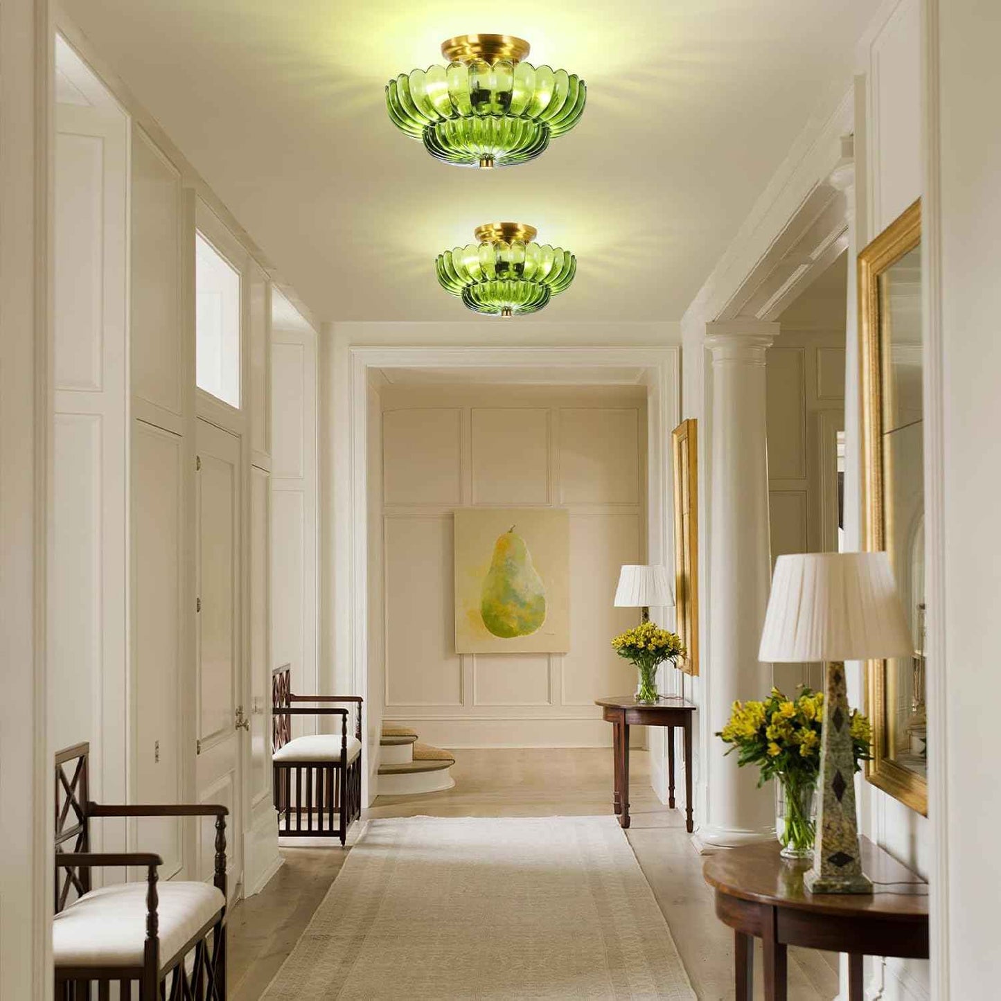 Modern Semi Flush Mount Ceiling Light Fixture with Brown Glass & Black Base - Ideal for Living Room, Kitchen, Bedroom, Hallway (Bulb Not Included)