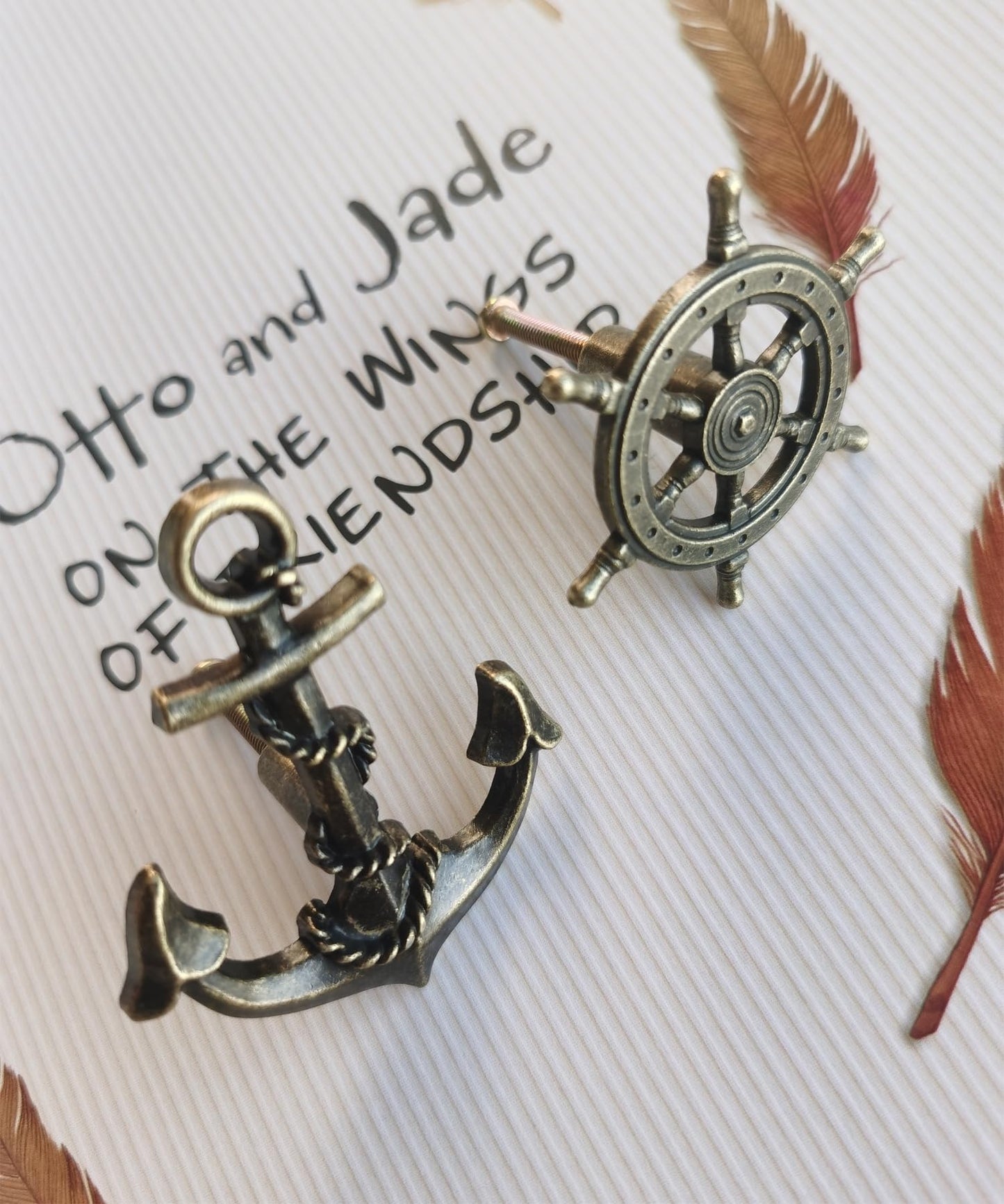 Aimoye Antique Bronze Kitchen Cabinet Knobs - Anchor Rudder Drawer Pulls, Antique Brushed Gold, Nautical Sea Theme Home Decor