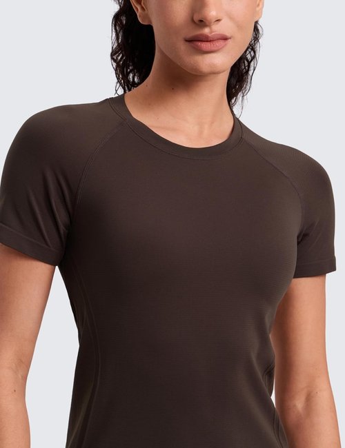 CRZ YOGA Seamless Workout Tops for Women - Breathable Short Sleeve Athletic Tees | Hip Length Gym Shirts