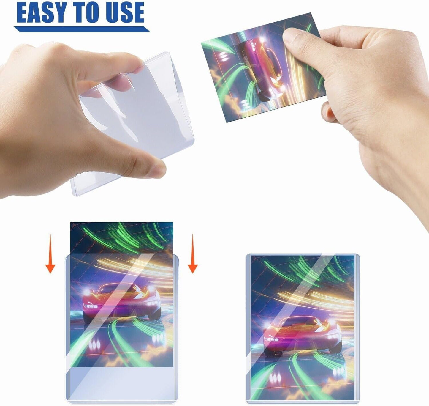 Skiennix 200 Pack Top Loaders for Trading Cards - 35pt Premium Hard Plastic Protectors | Includes 100 Sleeves