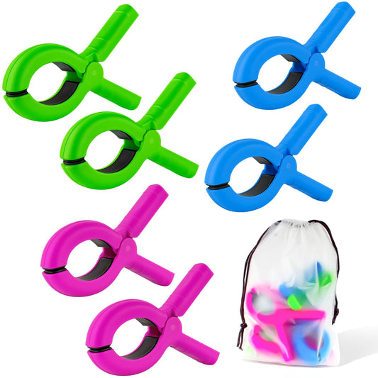 QOPAHI Beach Towel Clips for Beach Chairs Cruise, Strong Grip Clothes Pins Non-Slip Pool Chair Clips, Quilt Drying Clip for Laundry Towel Clothes Blankets Set of 6, with Drawstring Bag(3 Colors)