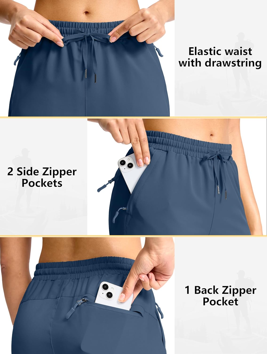 SANTINY Women's Hiking Shorts - 13" Quick Dry Lightweight Bermuda with 3 Zipper Pockets