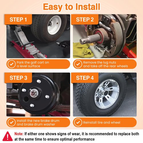 Cartalia Golf Cart Brake Drum Hub Assembly for EZGO TXT PDS 1982-up Electric & 1982-1993 2-Cycle Gas Models, 3/4-Inch Hole 24 Tooth Star Spline Drum with Nuts Replaces OEM# 19186G1P 19186-G1 (2 Pcs)