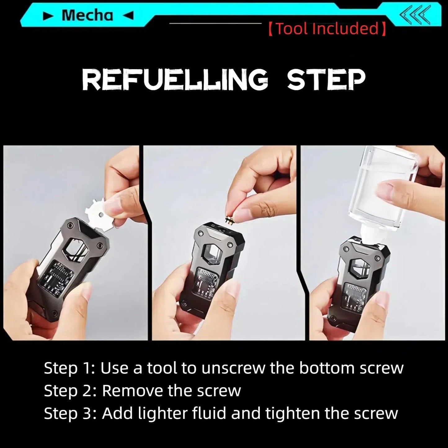 NINSI Smart Kerosene Lighter 4-Ignition Methods, Voice Activated Soft Flame Lighter, Metal Mecha Style Refillable Lighters with Cool Colorful Breathing Light (Ice Black, No Fuel)