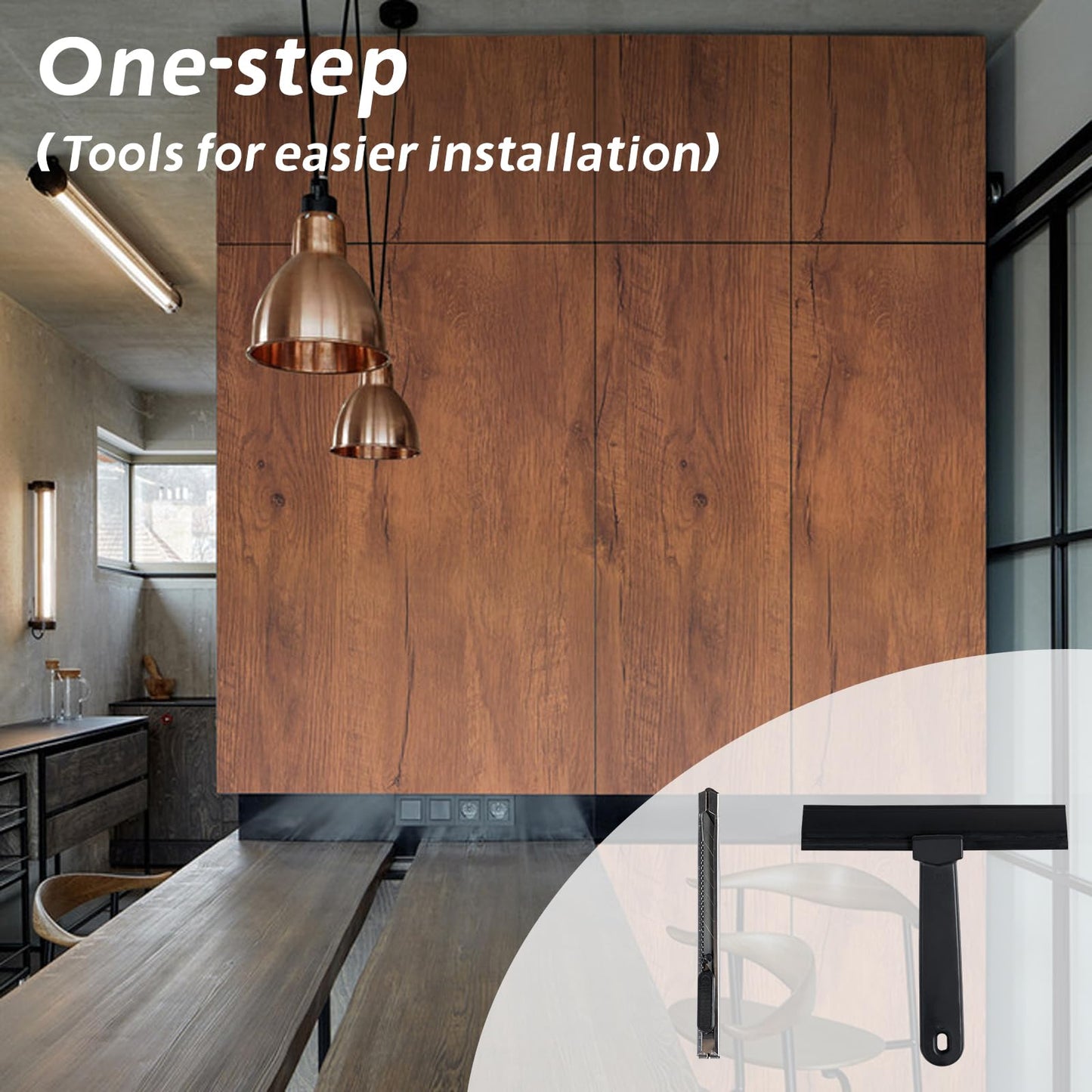 Decoroom Wood Grain Contact Paper with Tools, 17.71" X 118" Brown Peel and Stick Wallpaper, Self-Adhesive Wood Wallpaper Removable for Old Furniture Kitchen Cabinets