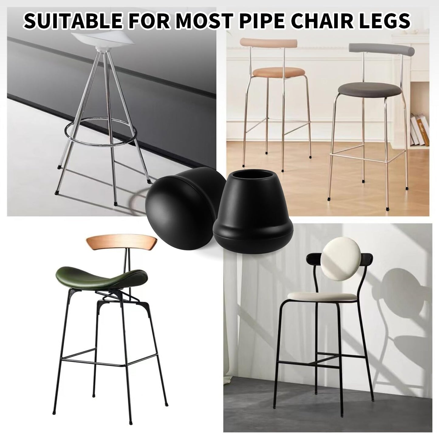 0.75 Inch Heavy Duty Rubber Chair Leg Caps - 8 PCS Non-Slip Furniture Floor Protectors with Metal Inserts for Wood, Tile, Carpet - Fits Chairs,Stools,Bar Stools