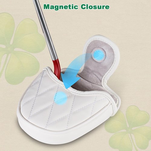 Golf Putter Headcover, Four-Leaf Clover Putter Cover Blade Putter Cover Mallet, White (for Mallet)