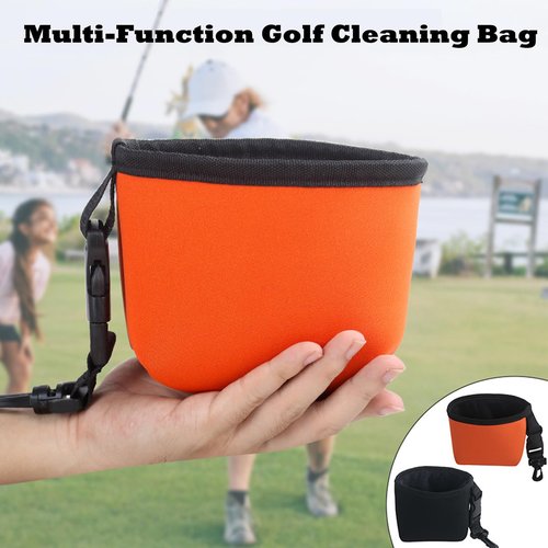 MIFENDUCT Golf Ball Cleaner Bag Club Cleaning Kit Waterproof Golf Ball Washer Pouch with Detachable Clip, Portable Club Grooves Washer Pocket for Men Women (Orange)