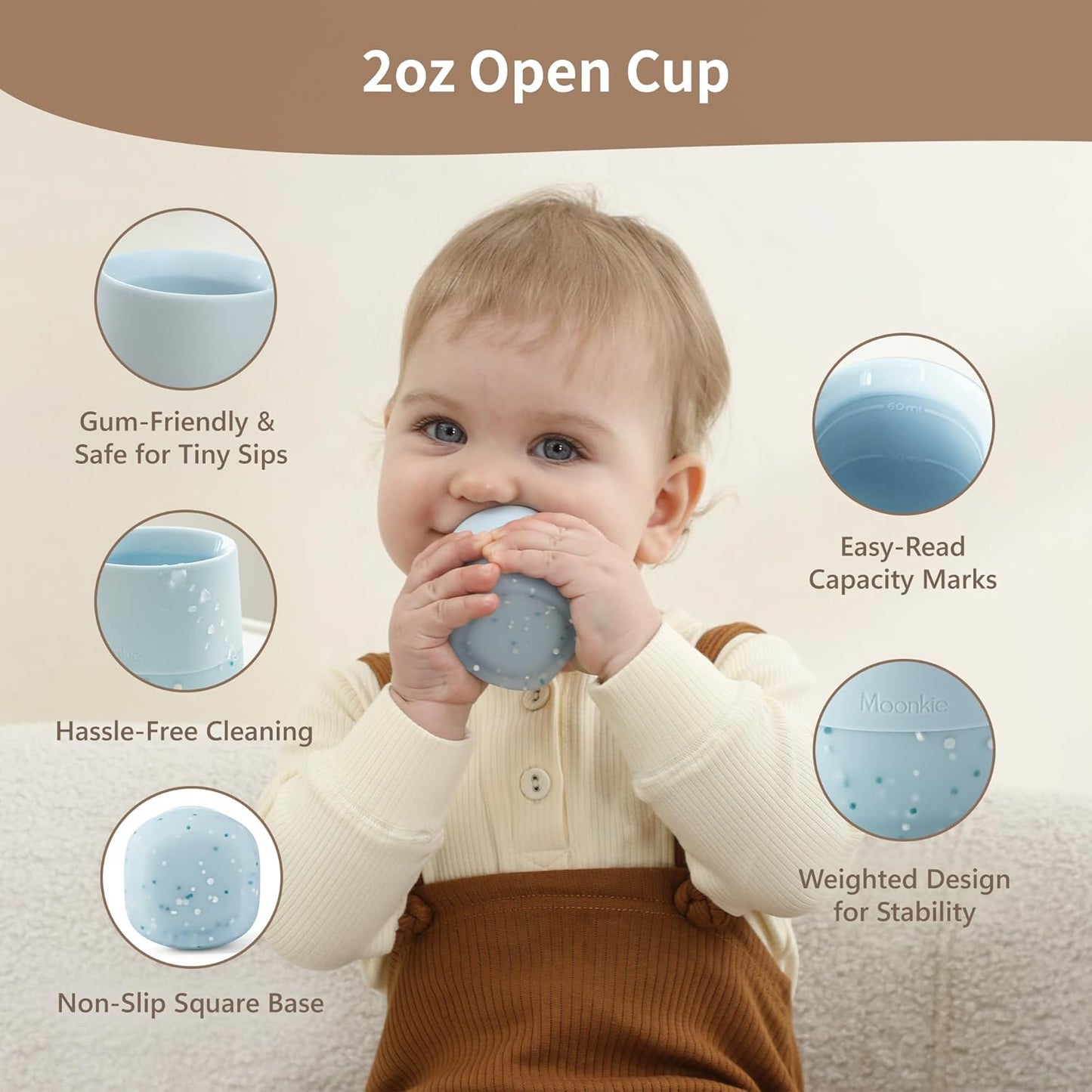 Moonkie Baby Training Cup Set - Essential Sippy Cups for Baby-Led Weaning | 2 Pack in Blush | 4 Months+