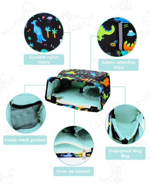 ANZOME Kids Bike Basket, Dinosaur Themed Bicycle Handlebar Bag with Waterproof Cover, Easy Mount Front Basket for Boys, Large Storage Space for Toys and Snacks, Fun Gift for Kids Bike or Scooter