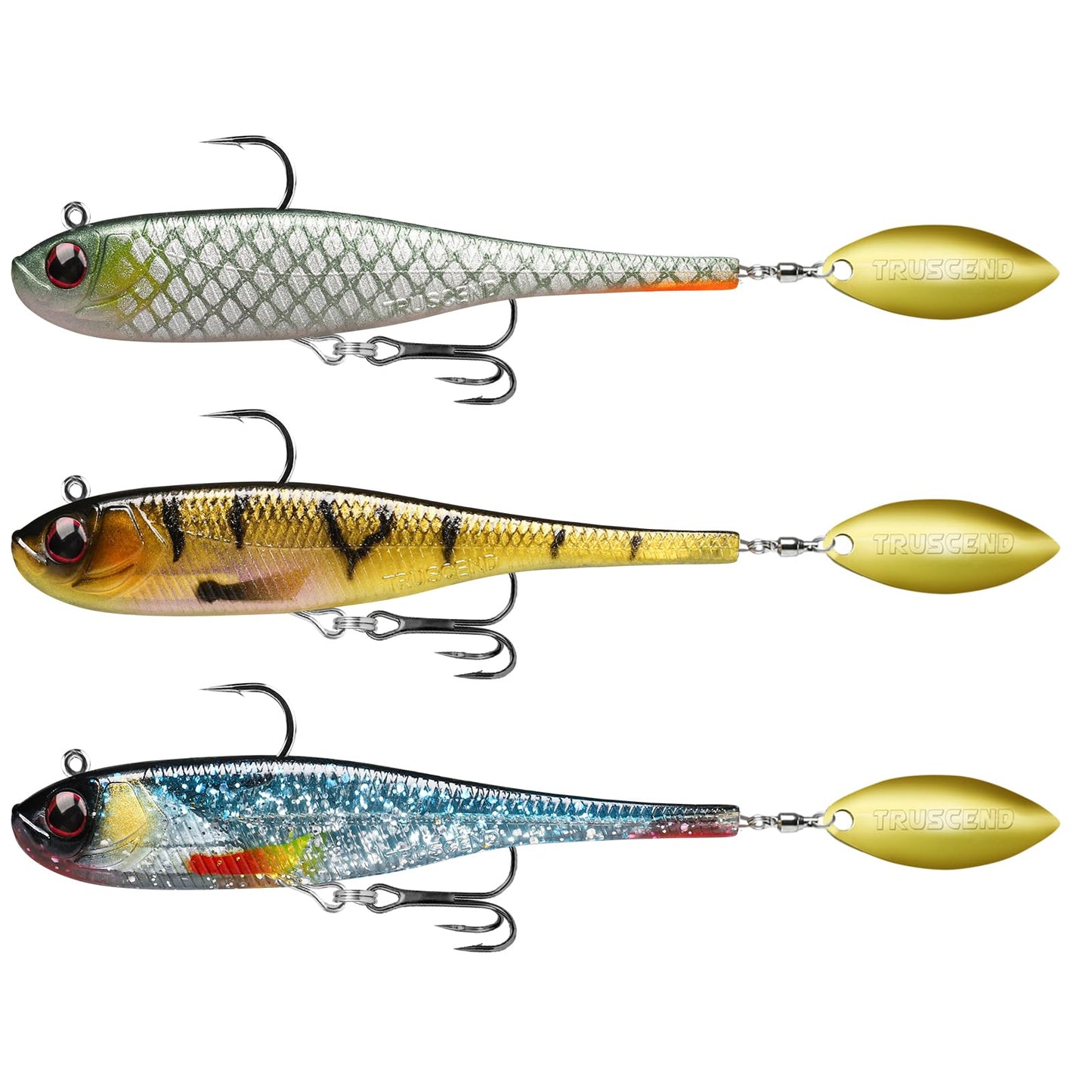 TRUSCEND Pre-Rigged Jig Head Soft Fishing Lures, Paddle Tail Swimbaits for Bass Fishing, Shad or Tadpole Lure with Spinner, Premium Fishing Bait for Saltwater Freshwater, Trout Crappie Fishing