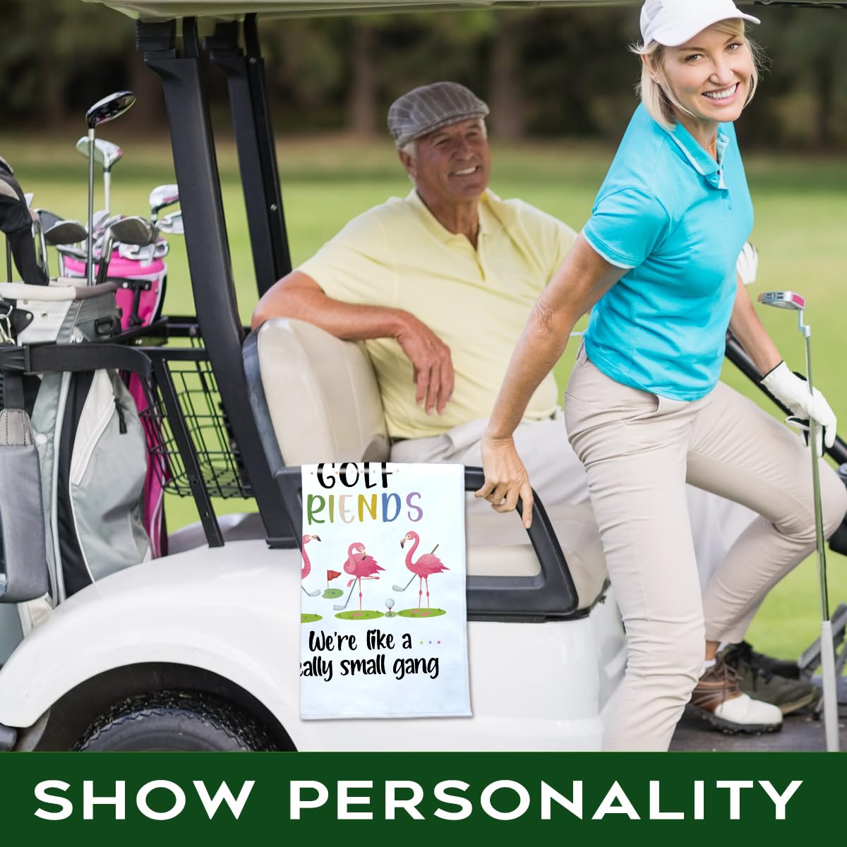 Rofiowa Polyester Cotton Blend Printed Golf Towel, Funny Flamingo Golf Accessory for Men Women, Golf Gift for Fan, Lover Birthday Gift