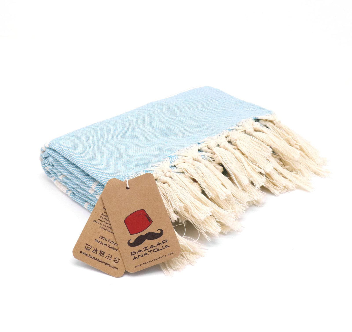 Bazaar Anatolia Turkish Beach Towel – 100% Cotton, Quick Dry, Sand Free Swim Towel for Swimmers, Beach Days – Oversized 71x39 Inches – Stripe Turquoise