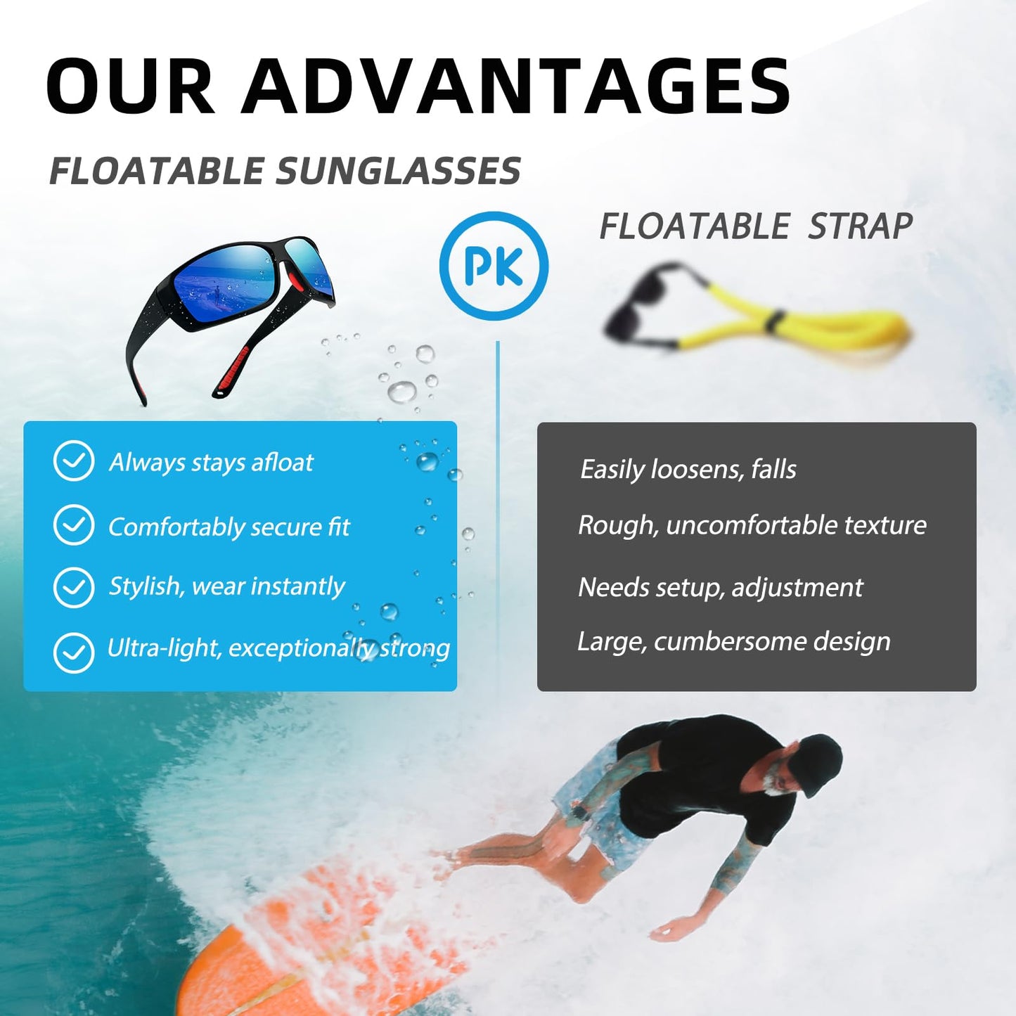 JIANGTUN Floating Polarized Fishing Sunglasses for Men Women, Sailing Boating Gifts Beach Cool Style Glasses