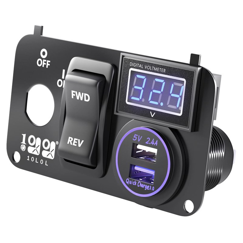 10L0L Golf Cart Integrated Panel Fit for EZGO TXT PDS Golf Models,3in1 Multifunctional Console,12V 3.0 Fast Charge Dual USB Charger Socket & LED Digital Voltmeter & Forward Reverse Switch Button