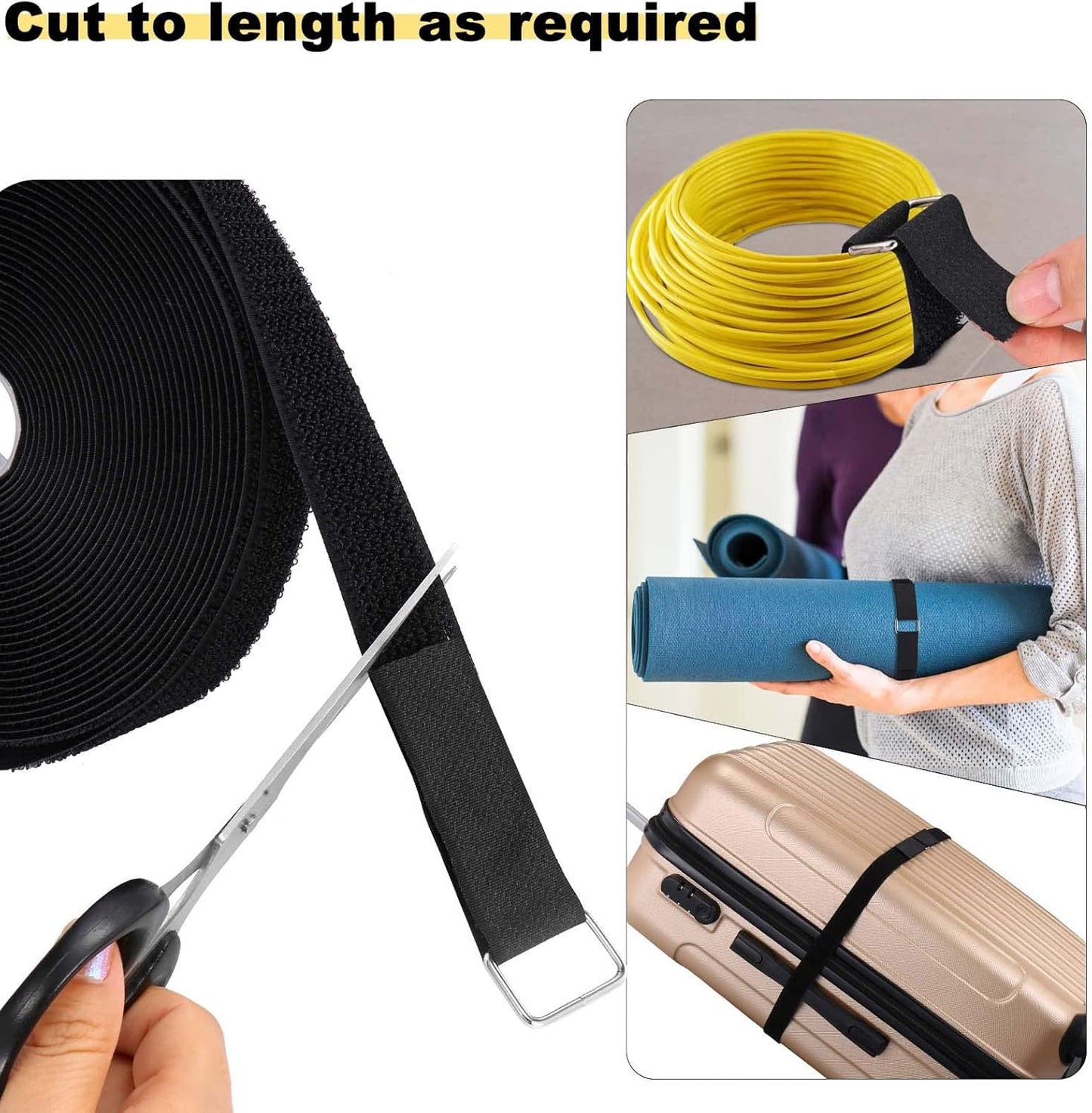 YMCRLUX Hook and Loop Straps - 1"x16ft Adjustable Fastening Cable Ties with 25 Metal Buckles - Black