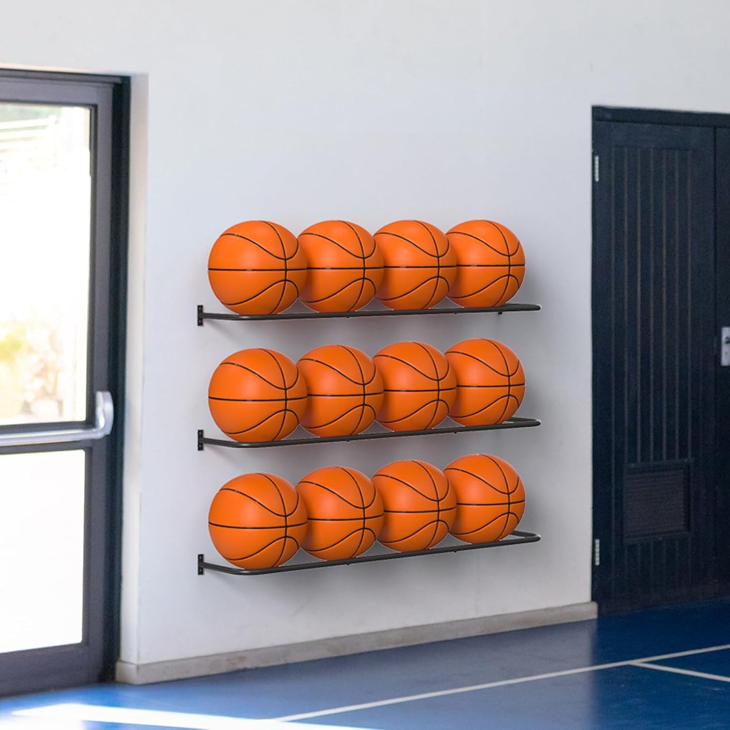Wall Mount Ball Rack - Skiennix Garage Sports Equipment Organizer | 12-Ball Capacity, 3 Shelves