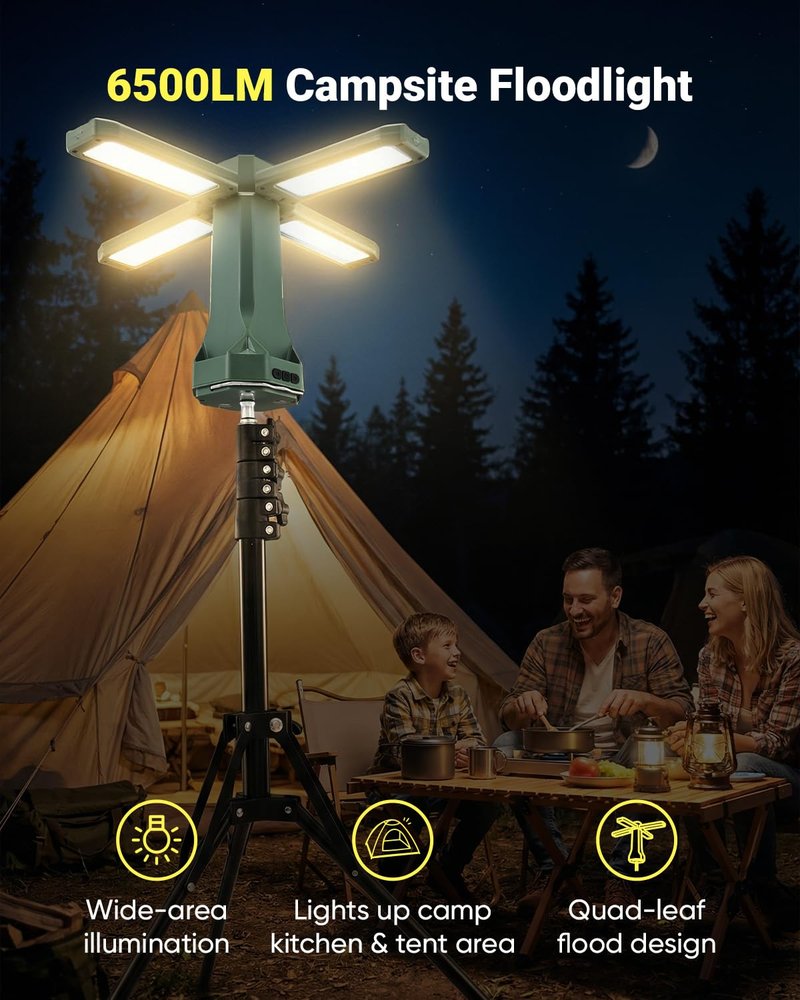 SakerNeo Portable Camping Light with Stand 67'' Rechargeable Work Light - 6500Lumen, 20000mAh Battery, 2700K-6000K Dimmable Camping Lattern with Magnetic Base for Camping, Garage, Emergency