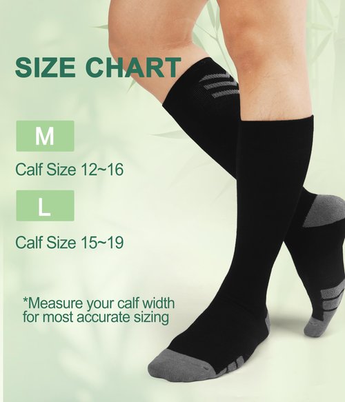 JODUCE Bamboo Viscose Compression Socks for Men & Women 3 Pairs,15-25 mmHg Knee-High Socks Support for Flying Travel Daily（Black,L/XL）