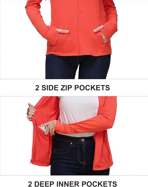 Dolcevida Women's Zip Up Running Jacket - Lightweight 4-Way Stretch Workout Jacket with Thumb Holes & Pockets