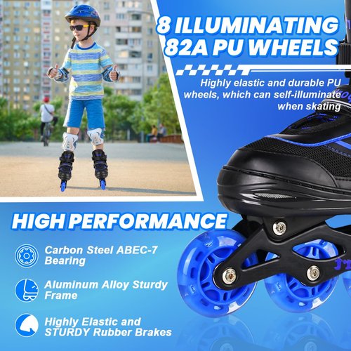Adjustable Boys Inline Skates for Kids Adults with Full Illuminating Wheels, Outdoor Blades Roller Skates for Girls and Boys, Men and Women