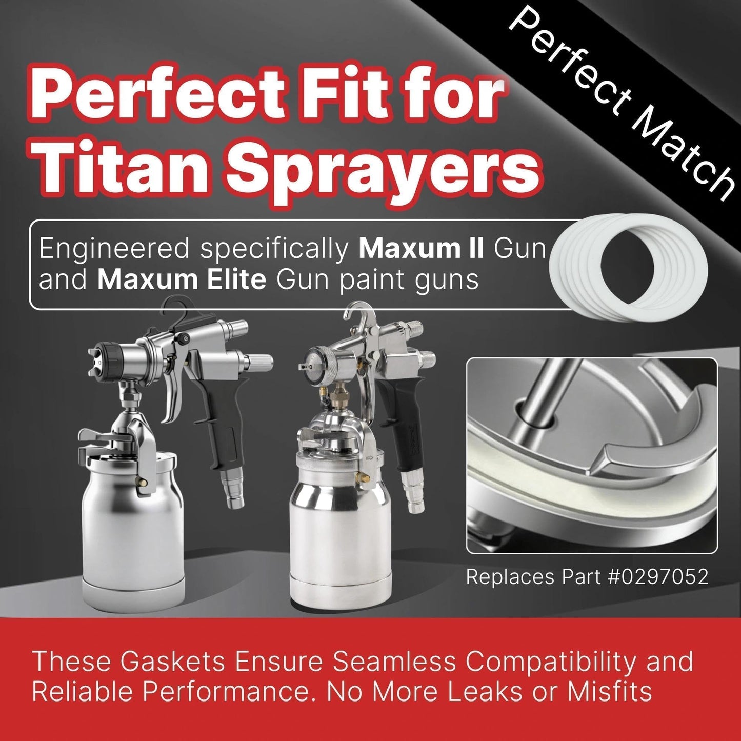 Yudylg 6-Pack Spray Paint Cup Gaskets - Precision Seals for Titan CAPSpray Maxum II Gun & Maxum Elite Gun | Replaces 0297052 & 297052 | Leak-Proof Paint Sprayer Parts