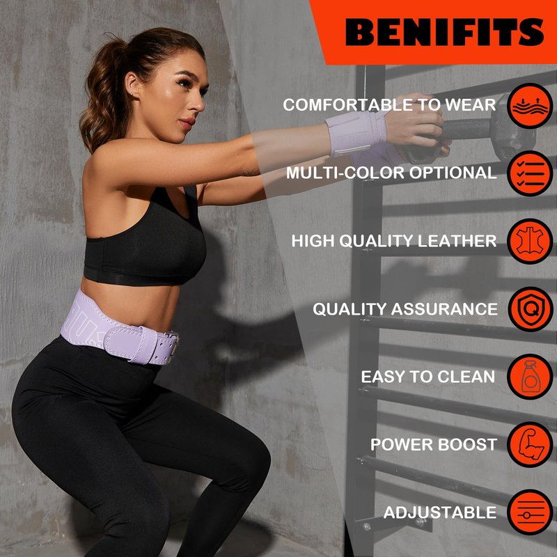 Weight Lifting Belt 4 inch Leather Belt Foam Padded Back Support Gym Belt for Bodybuilding Squat Deadlift Weightlifting Belt Women Free Wrist Wrap(Purple/XS)
